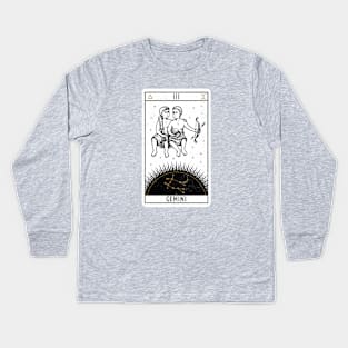 Gemini Distressed Goth Tarot Zodiac Sign Kids Long Sleeve T-Shirt